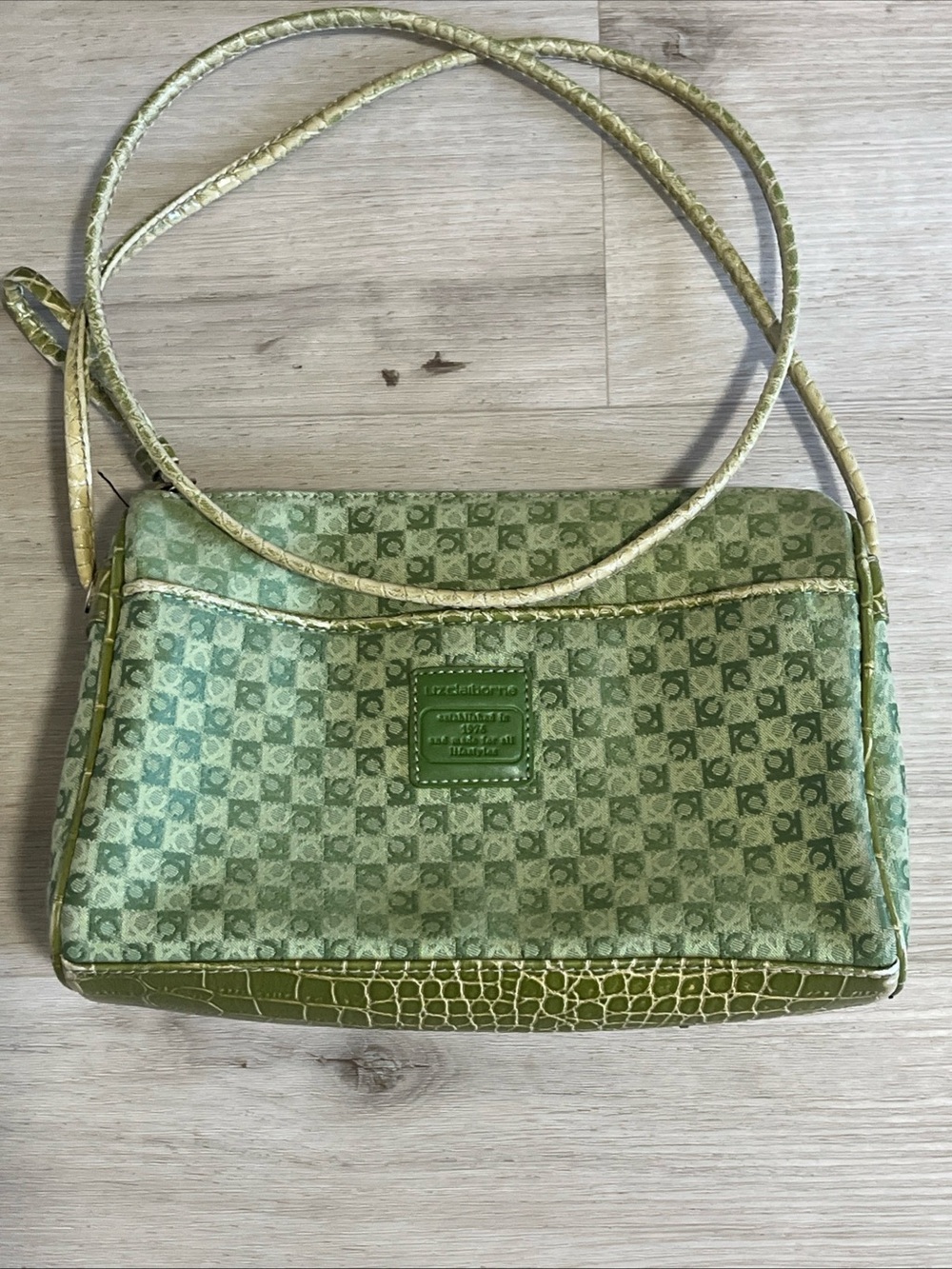 Liz Claiborne Y2K Vintage Lime Green monogram faux croc accents  Crossbody Bag
